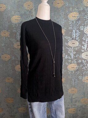 Theory Hilson S Refine Black Merino Wool Pullover Sweater Side Slits Size Small